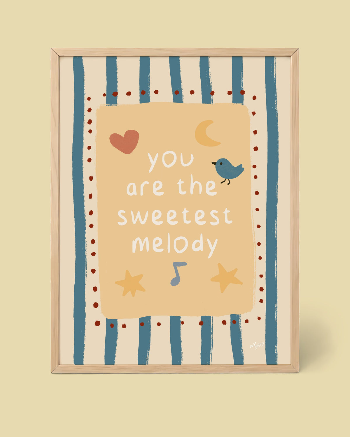 Sweetest Melody Poster framed in a natural wood frame