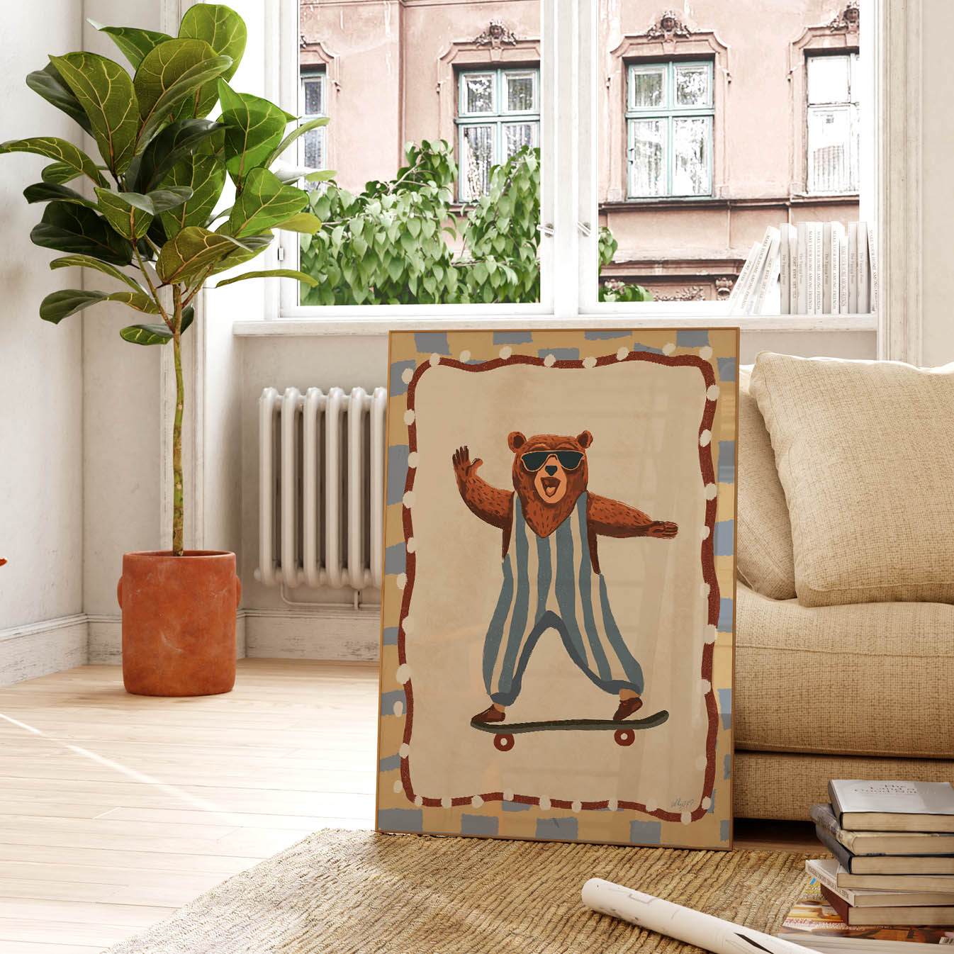 Happy Skater Bear Poster