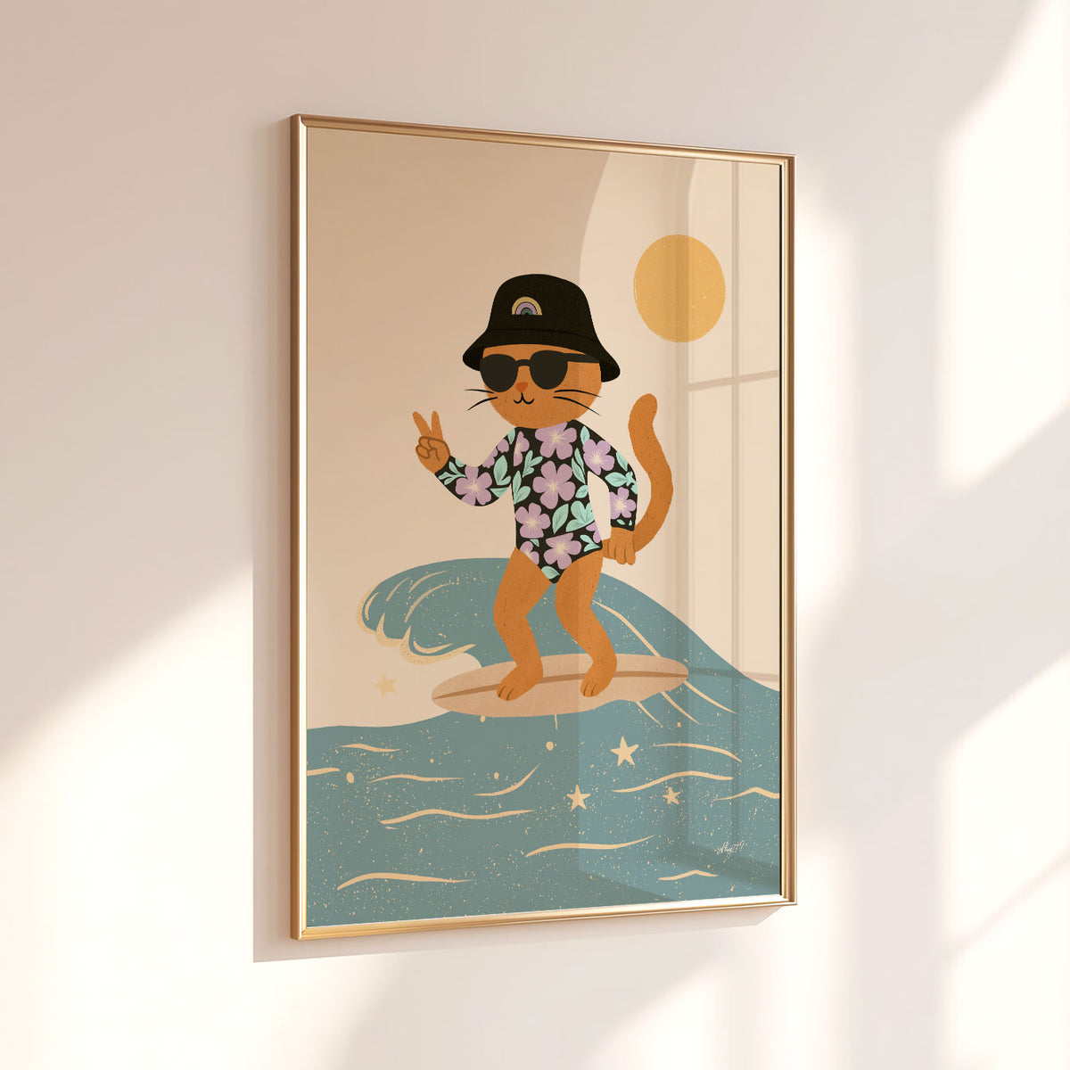 Surfer Kitty Wave Poster