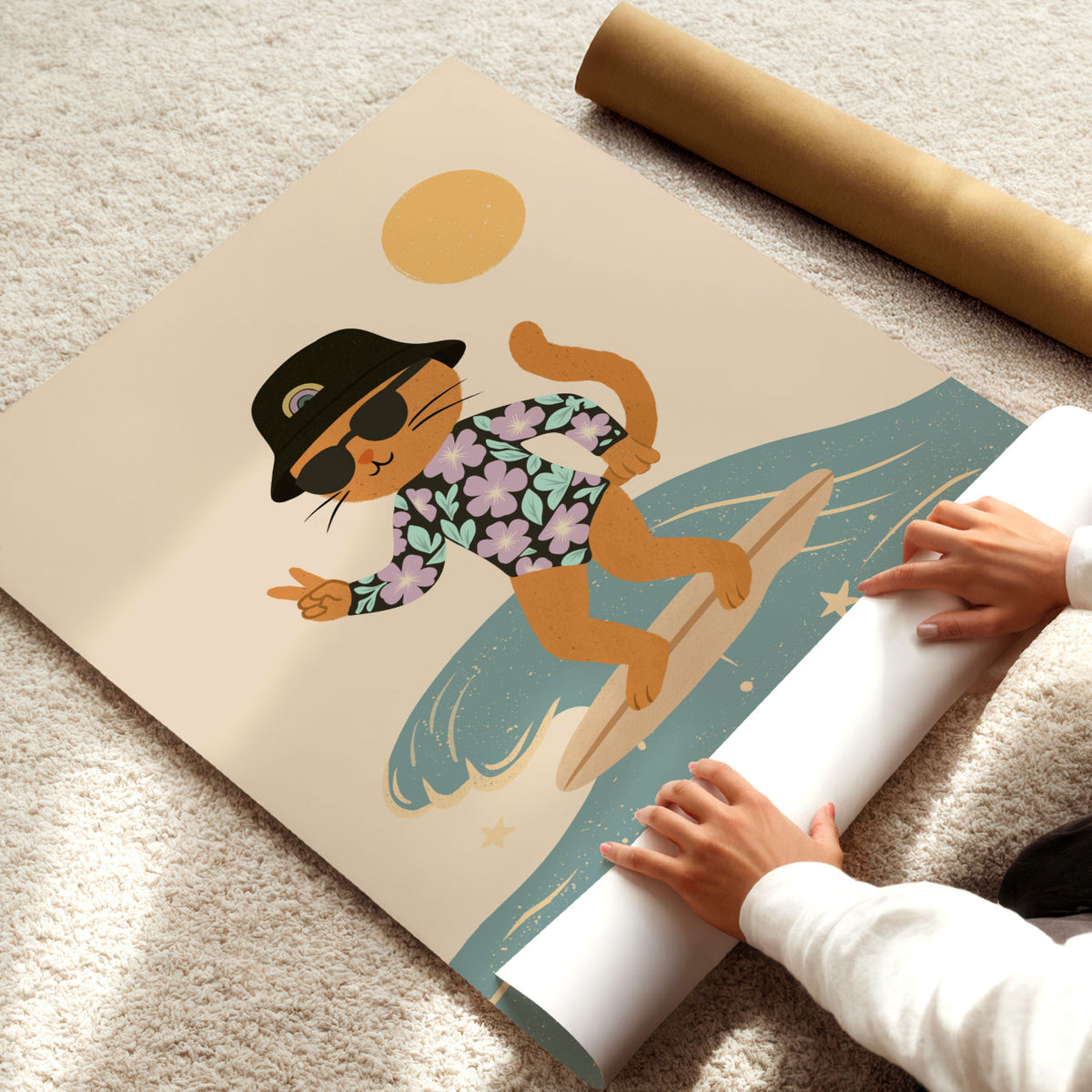 Surfer Kitty Wave Poster