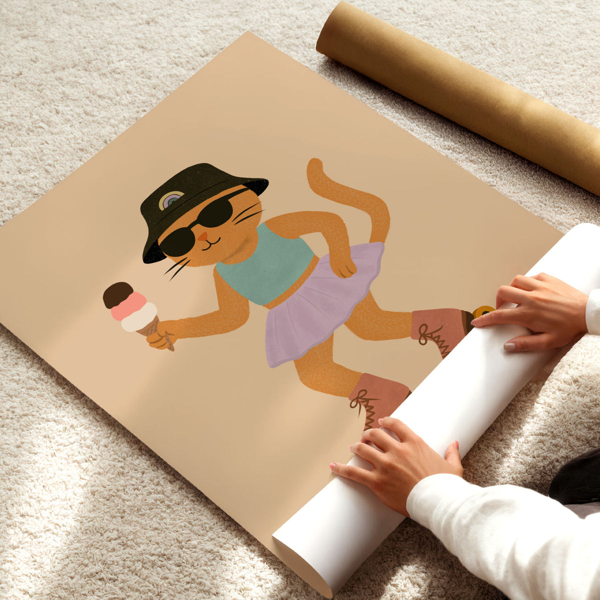Kitty On Roller Skates Poster