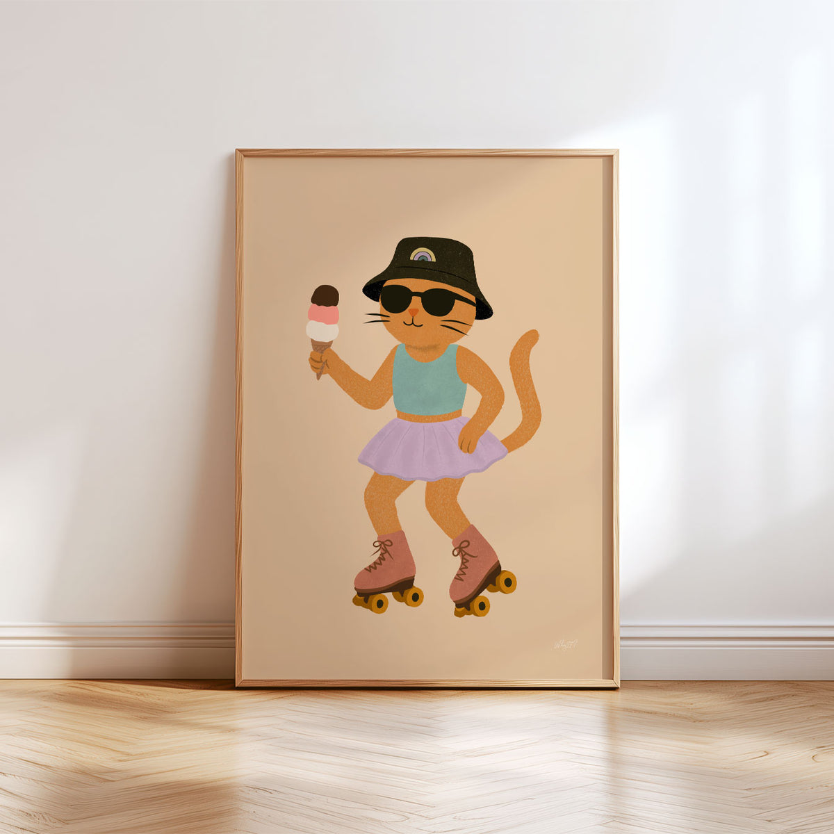 Kitty On Roller Skates Poster