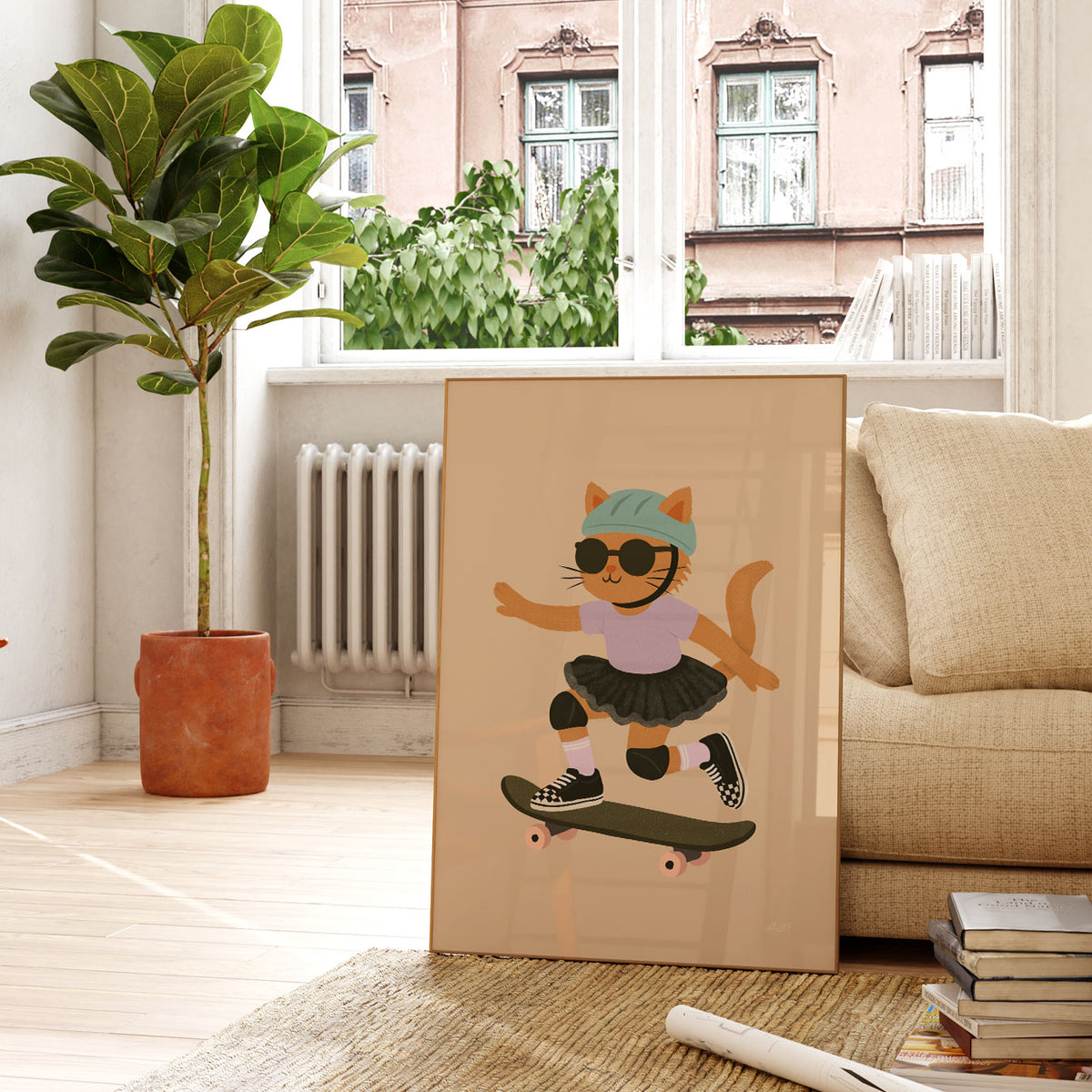 Skater Kitty Stars Poster