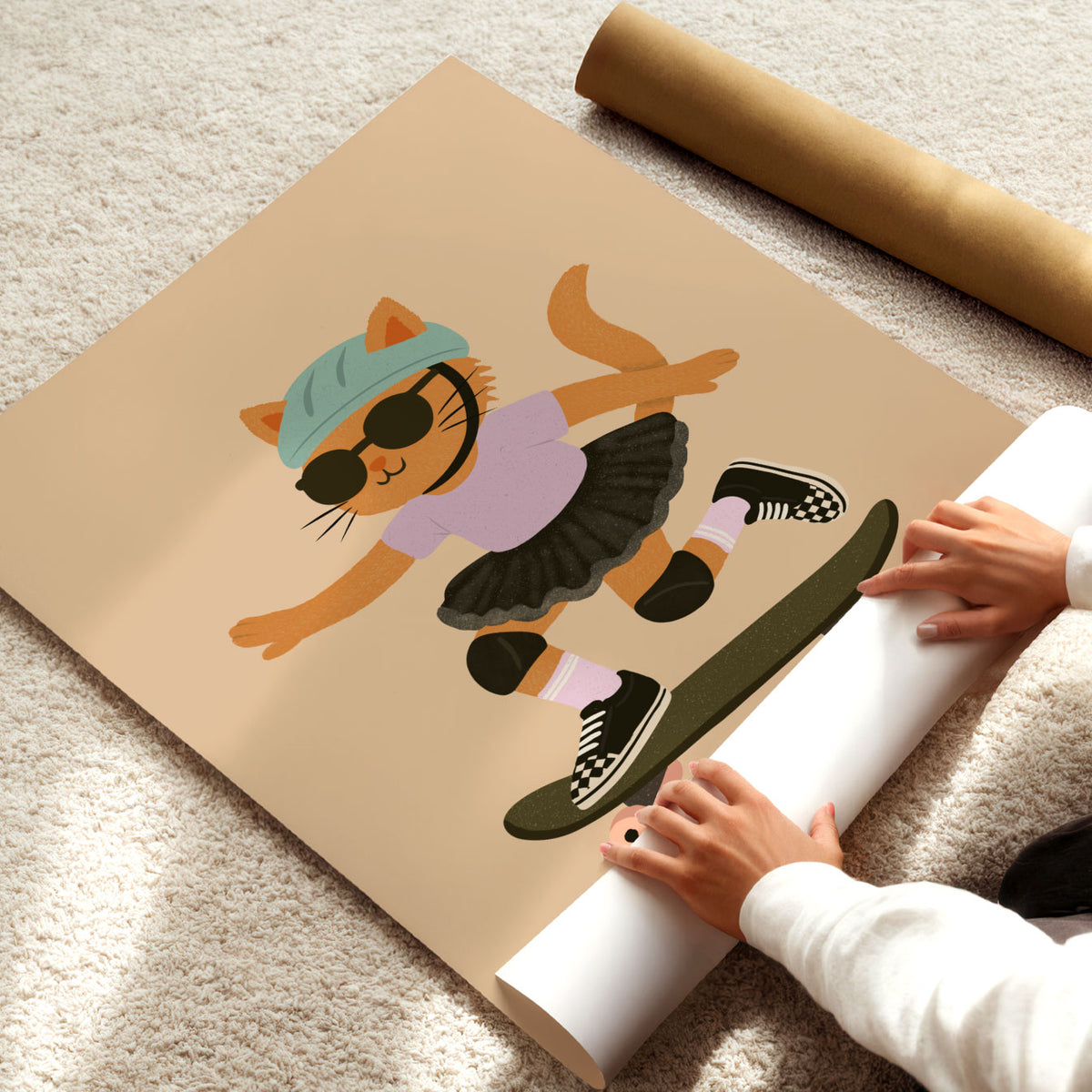 Skater Kitty Stars Poster