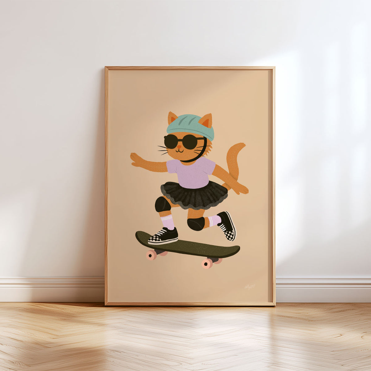 Skater Kitty Stars Poster