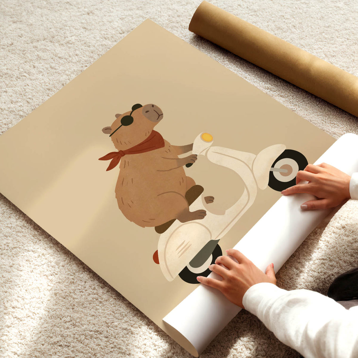 Capybara auf Rollertour – Poster