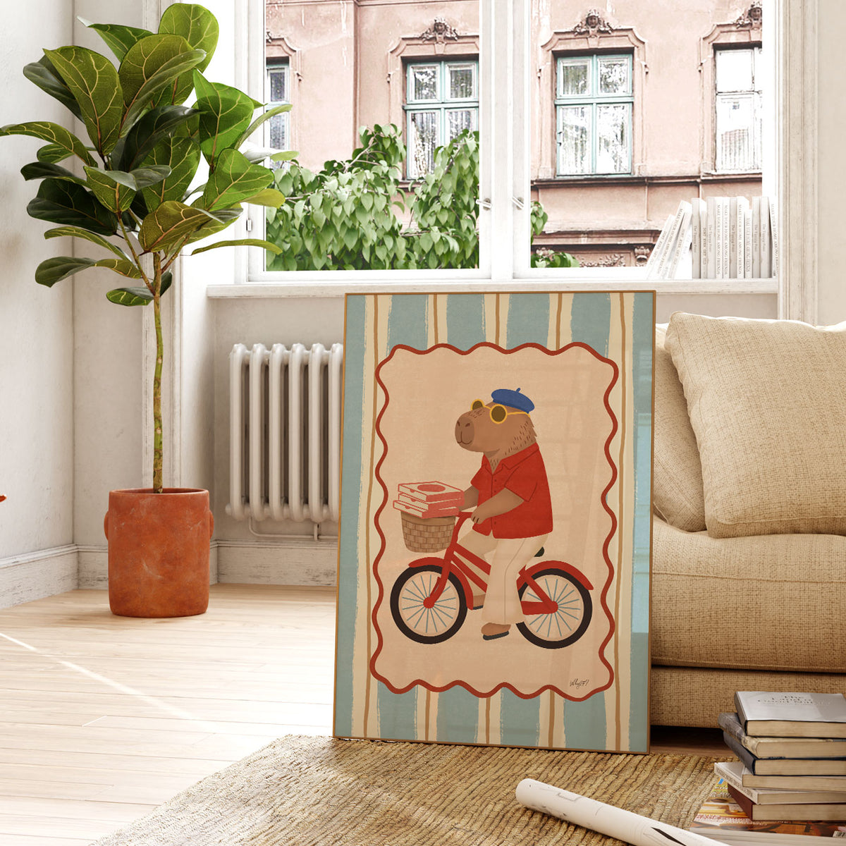 Capybara Pizza Bike Poster