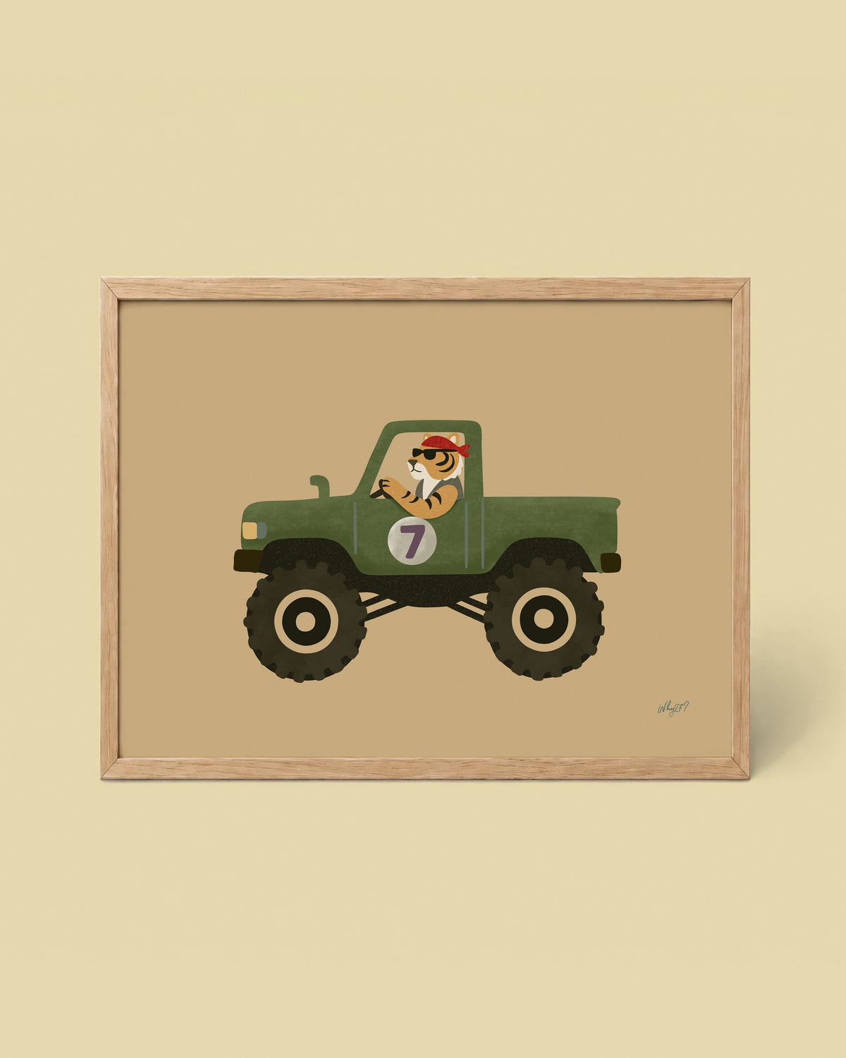 Monster Truck Tiger Poster framed in a natural wood frame