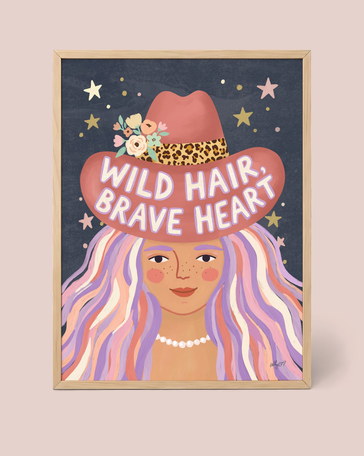 Wild Hair Brave Heart Poster framed in a natural wood frame