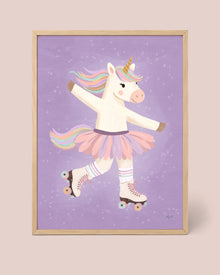 Rollschuh-Einhorn Poster in Flieder