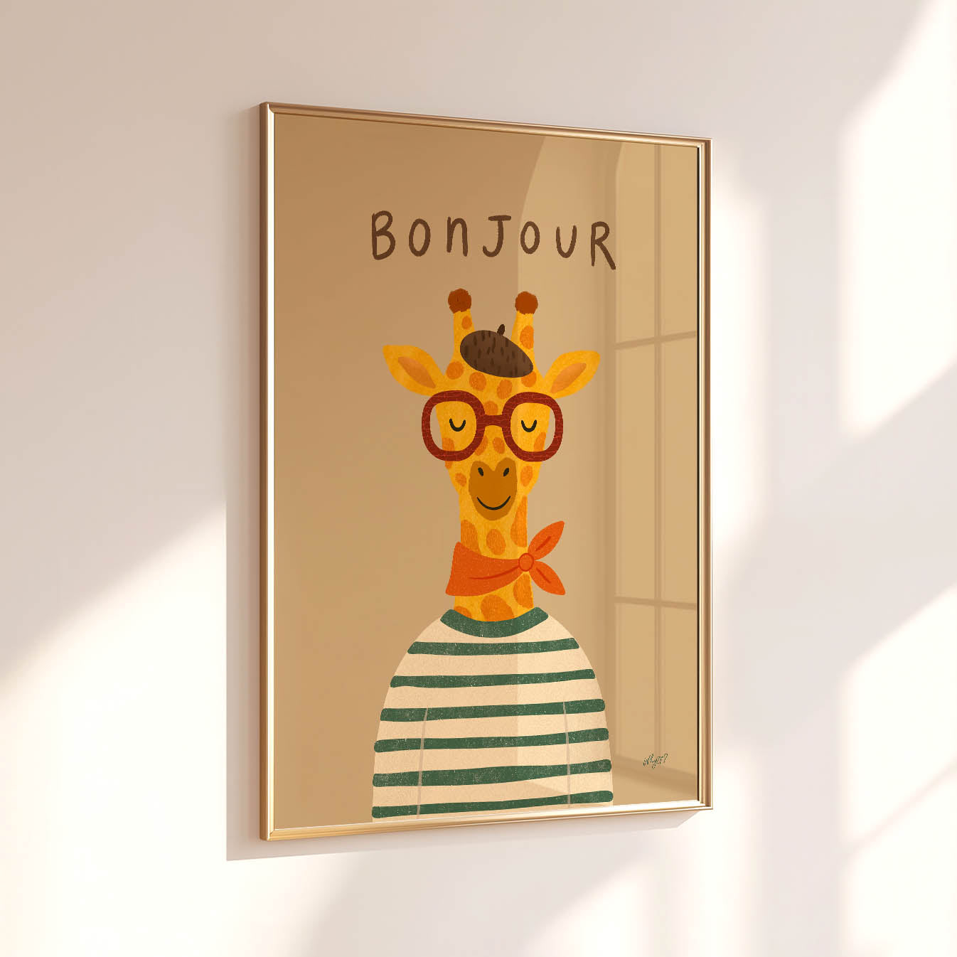 Bonjour Giraffe Poster