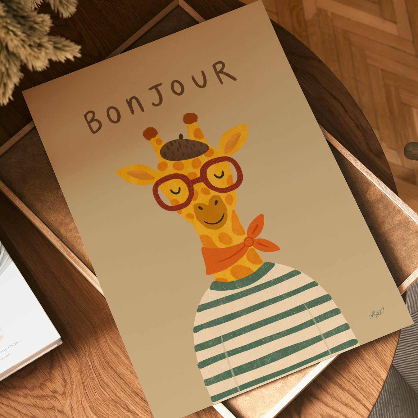 Bonjour Giraffe Poster