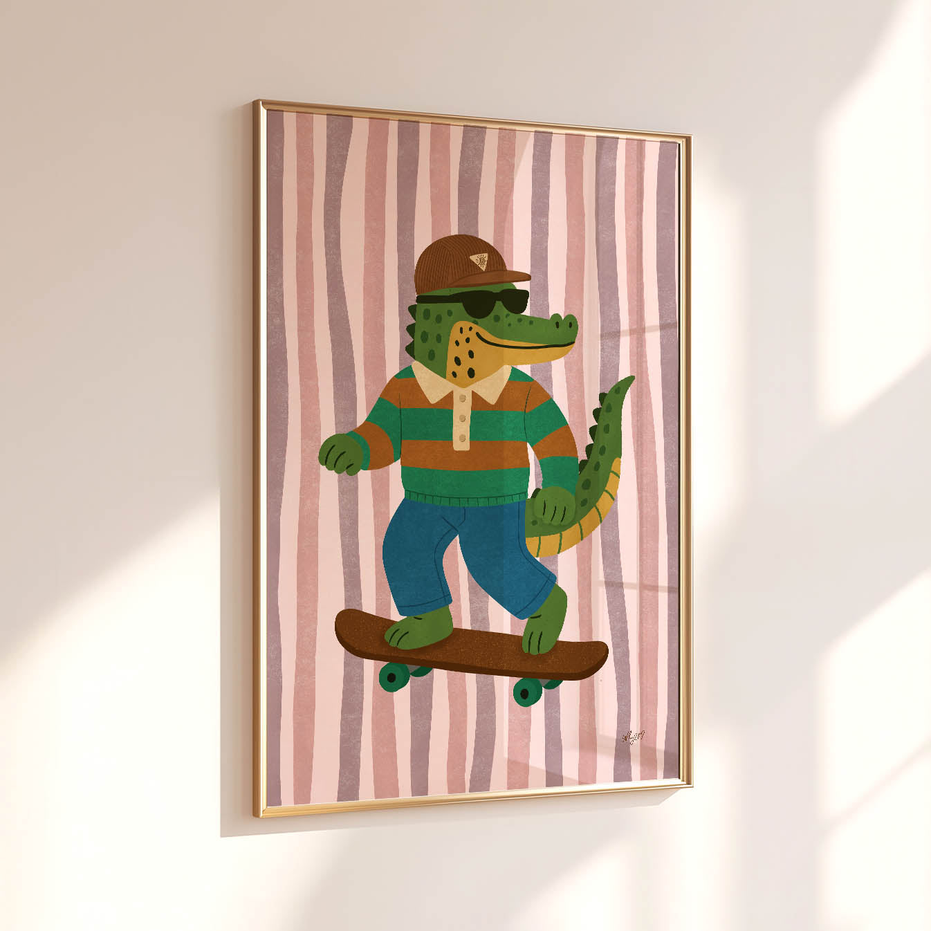 Pink Crocodile Skateboard Poster