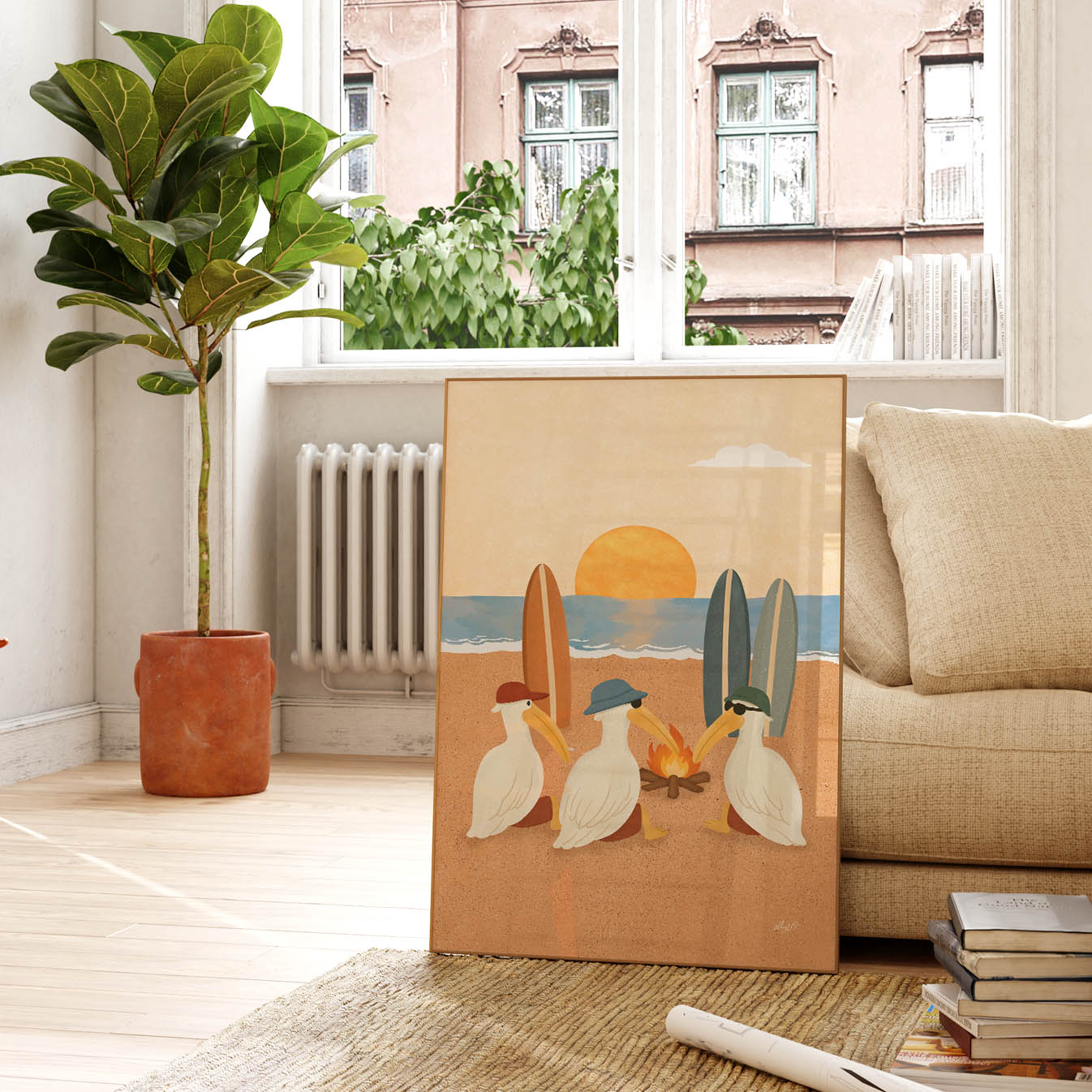 Surf Sunset Pelican Poster