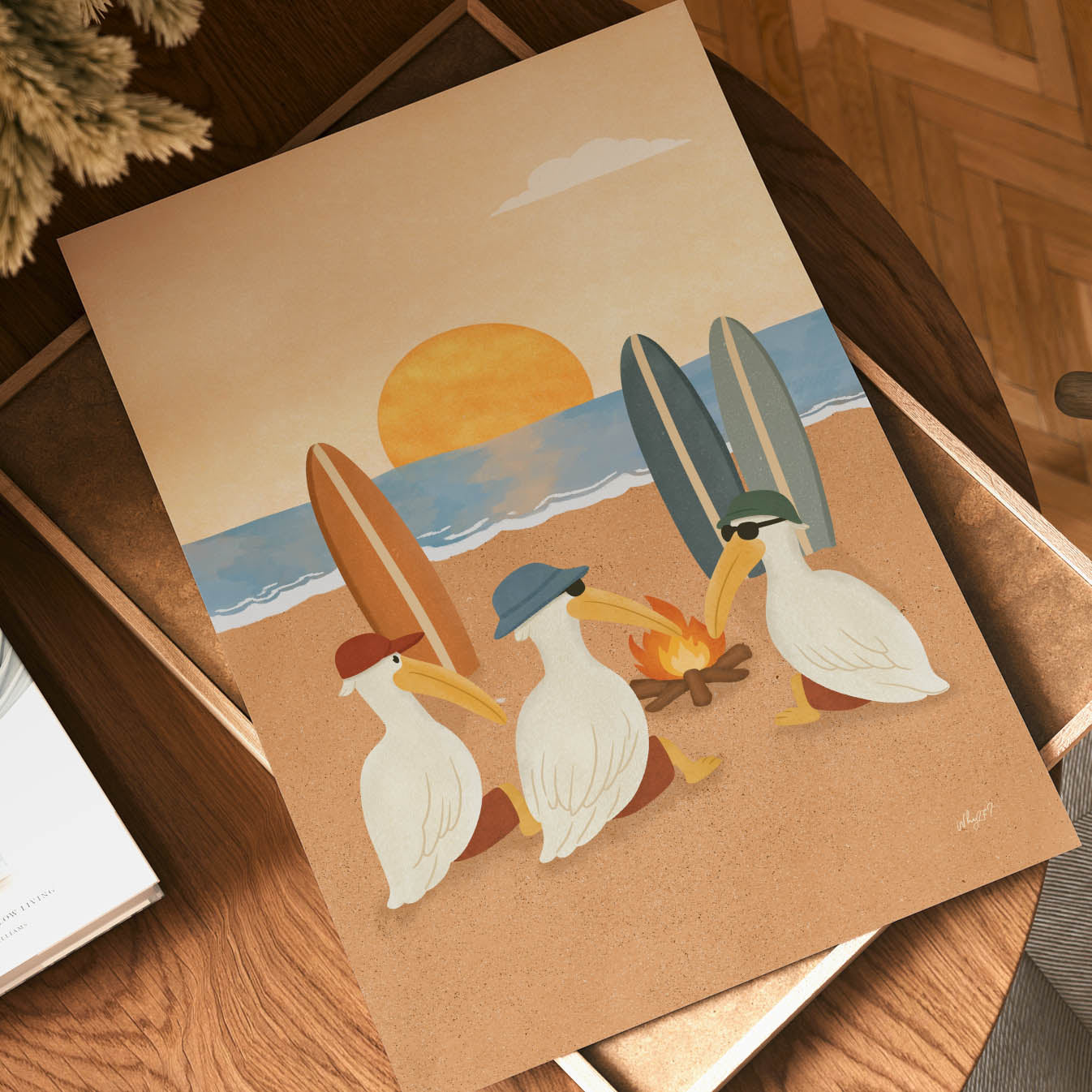 Surf Sunset Pelican Poster