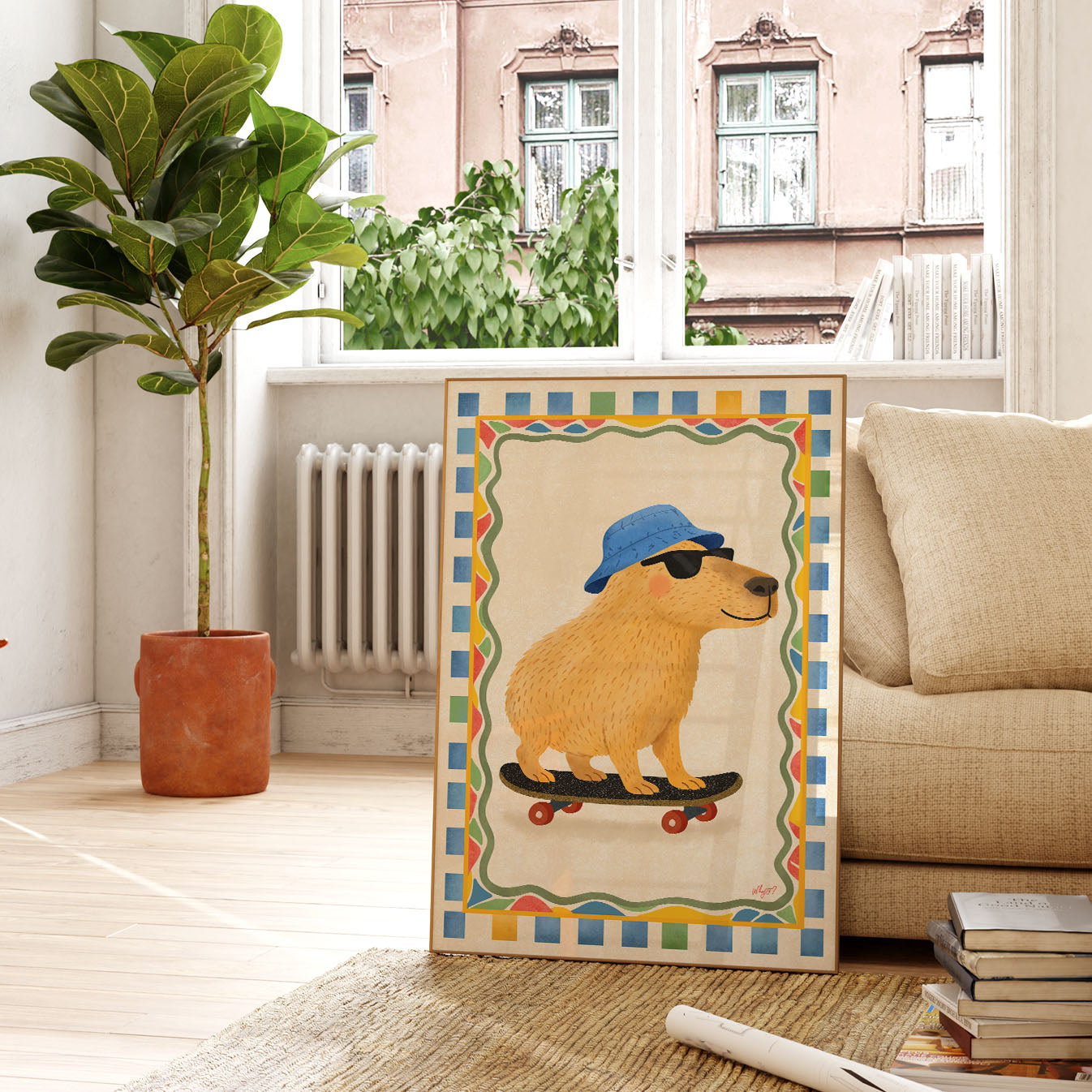 Capybara Skateboarding Poster