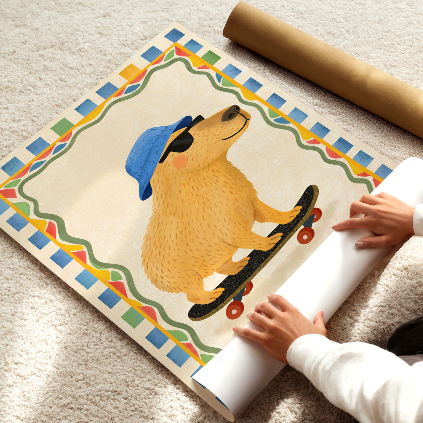 Capybara Skateboarding Poster
