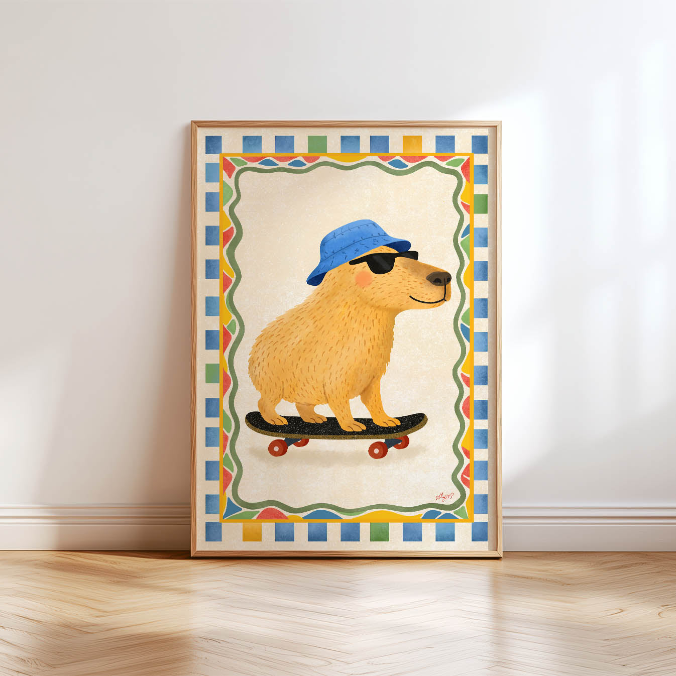 Capybara Skateboarding Poster
