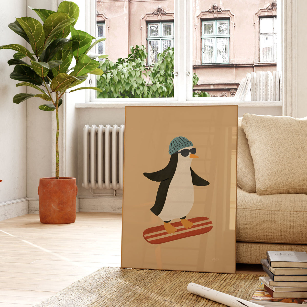 Snowboard Penguin Poster