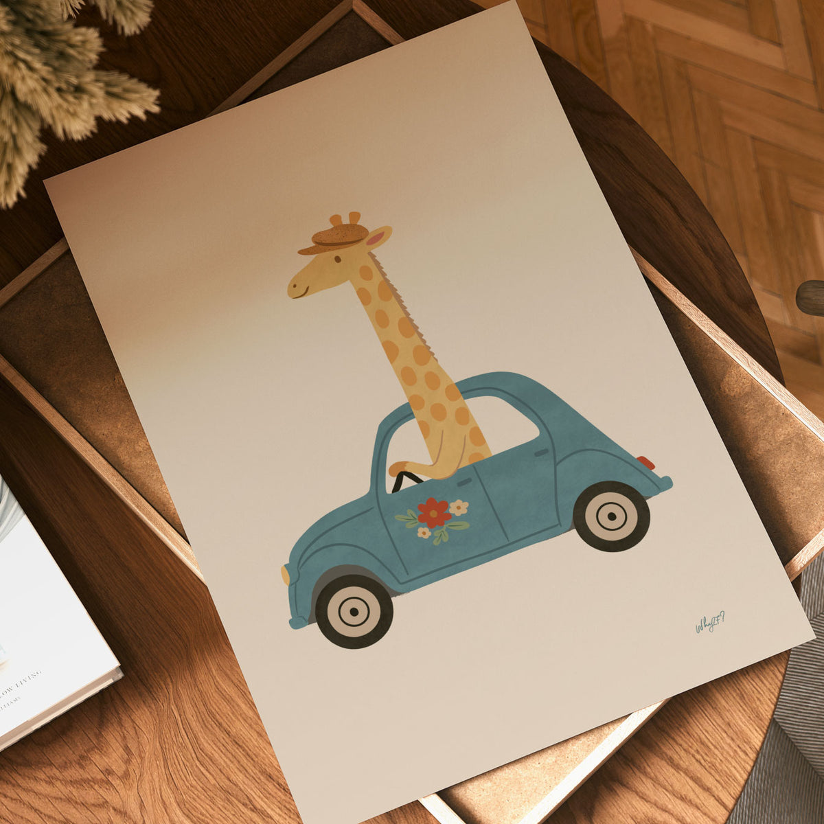 Giraffe In A Car Poster