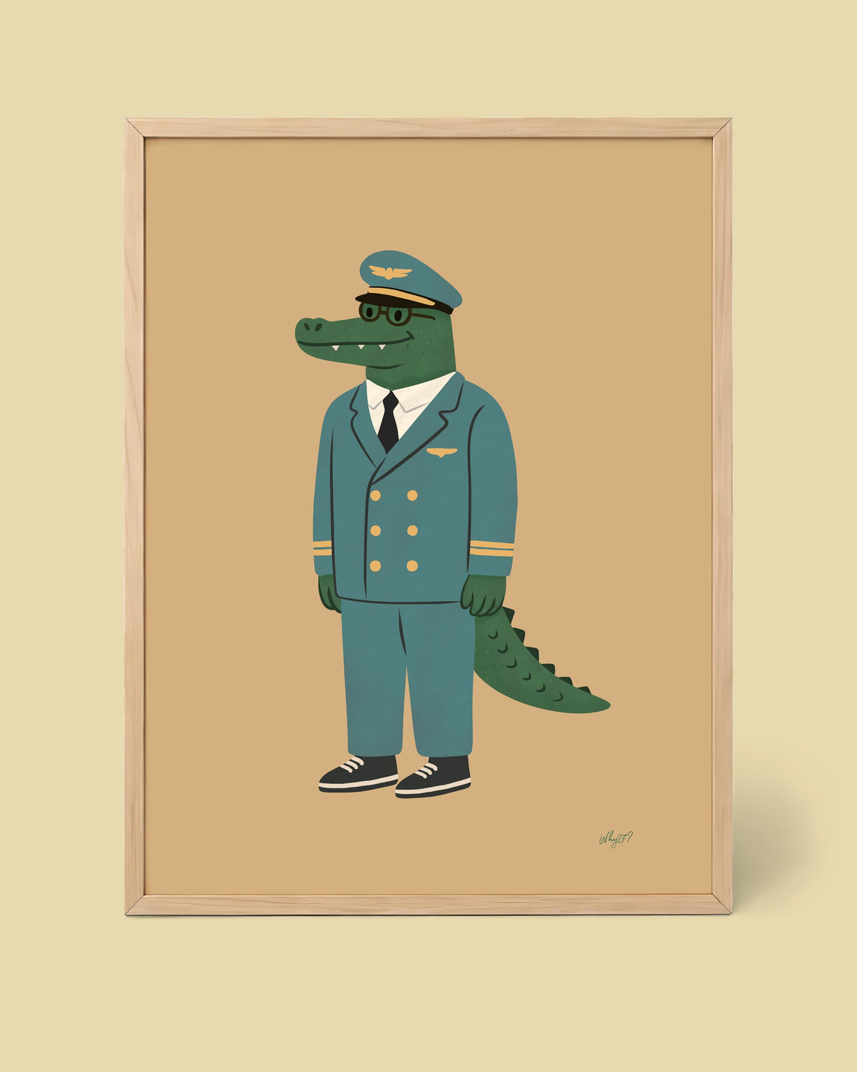 Captain Croc Poster framed in a natural wood frame