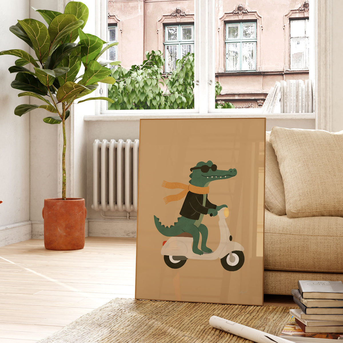 Crocodile On A Vespa Poster