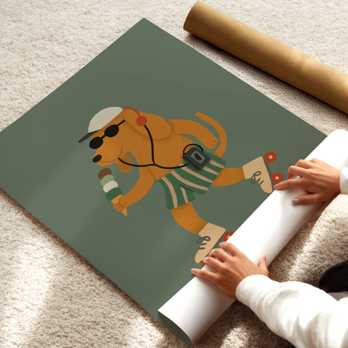 Skater Dog Green Poster