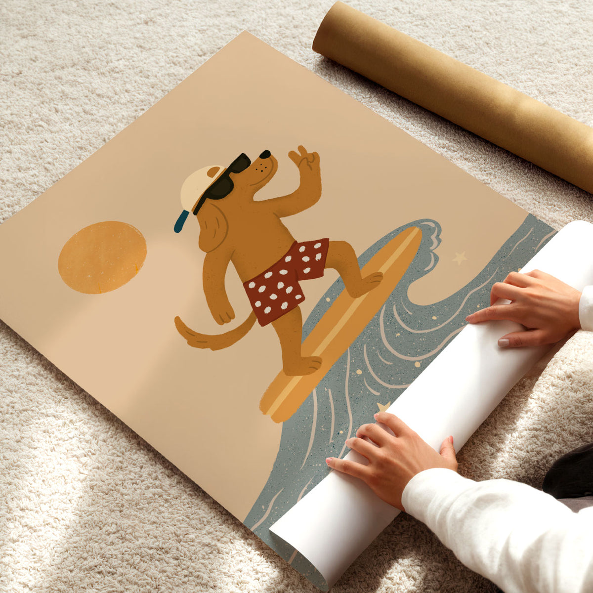 Surfer Dog Wave Poster