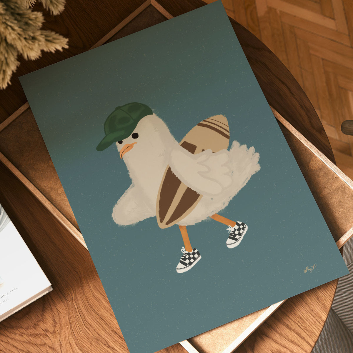 Seagull With A Surfboard Poster