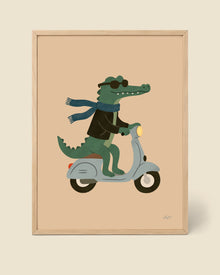 Poster Cooles Krokodil auf dem Roller