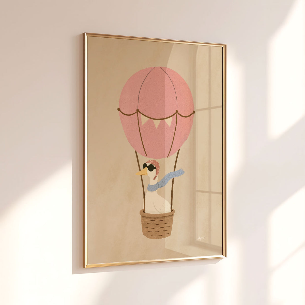 Cat Balloon Cream Poster