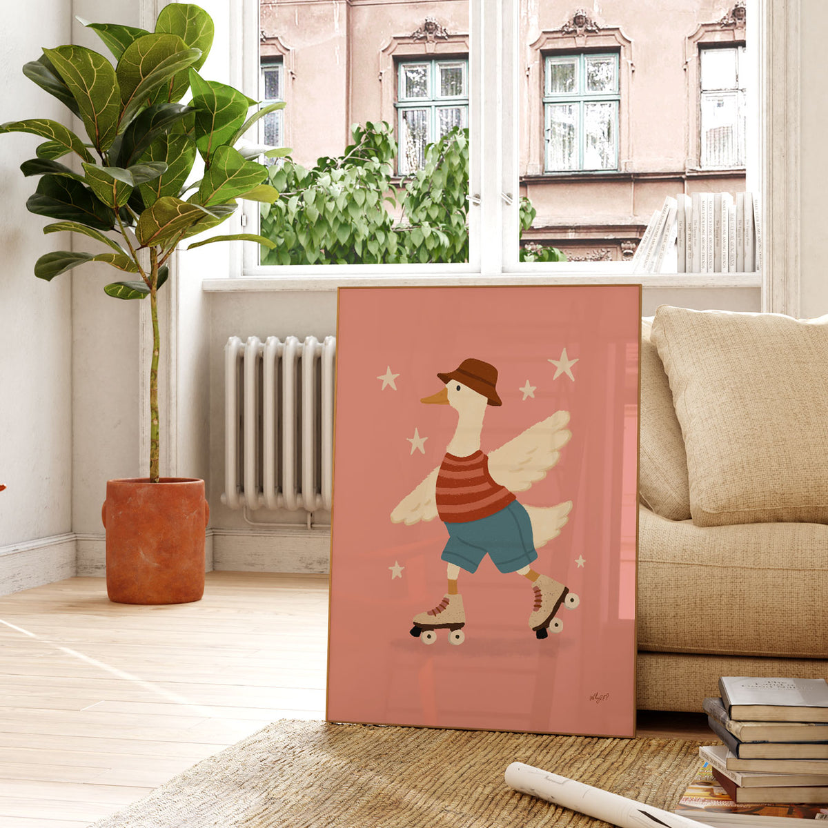 Roller Skating Cat Cream Poster
