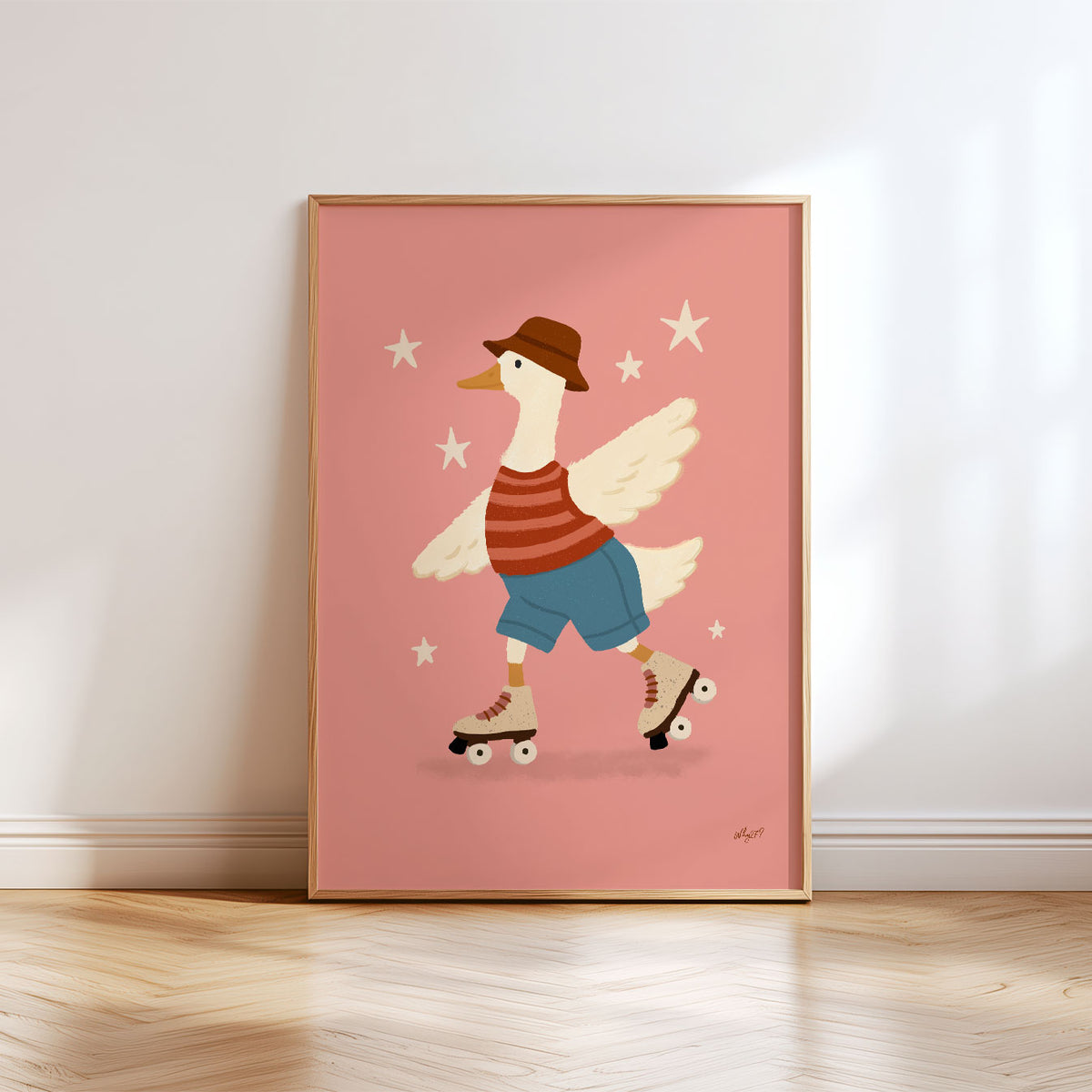 Roller Skating Cat Cream Poster