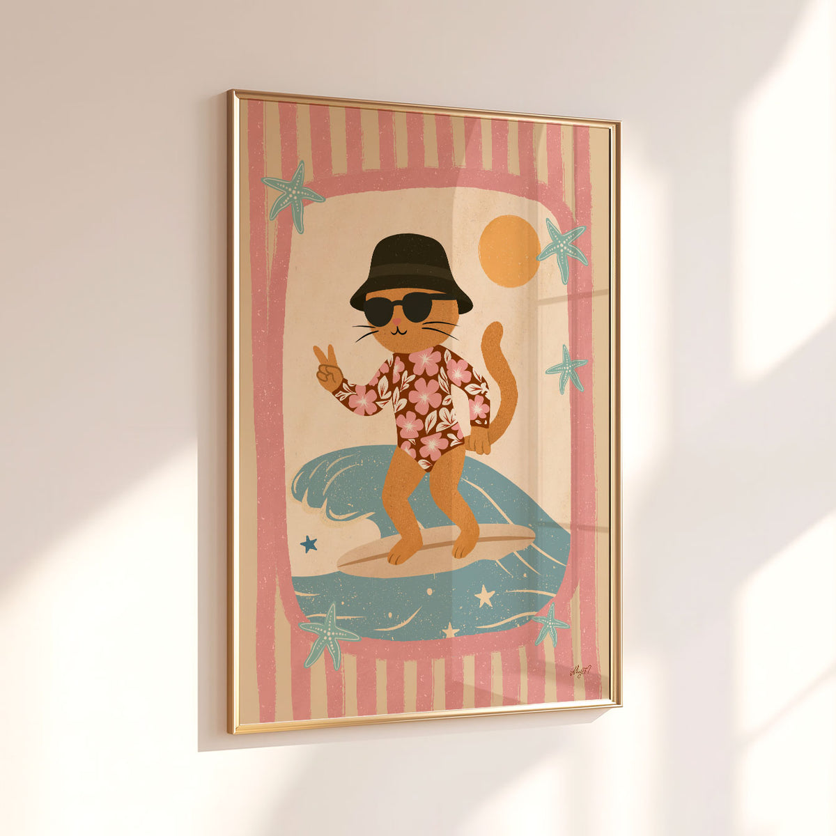 Surfer Kitty Cream Poster