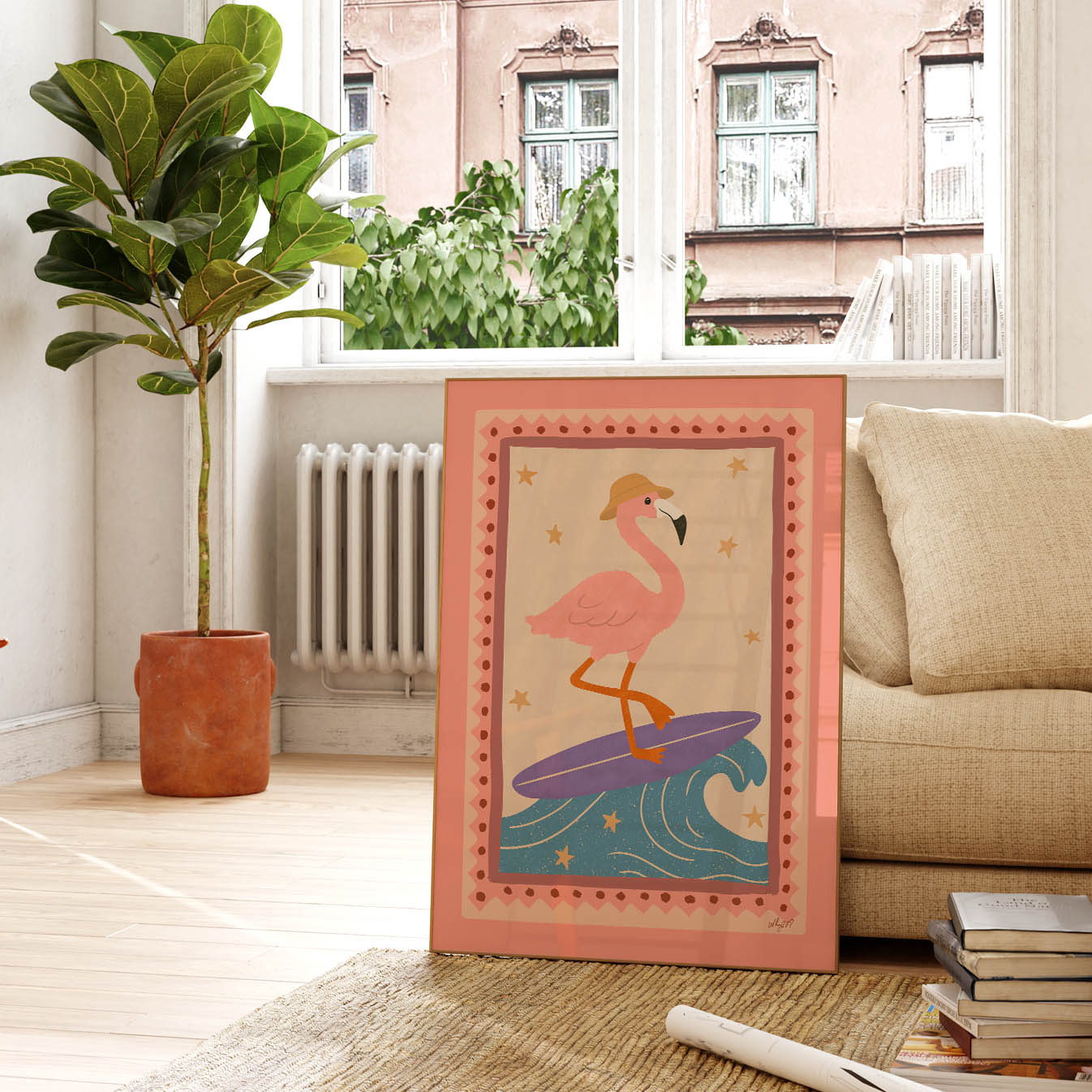 Flamingo Surf Poster