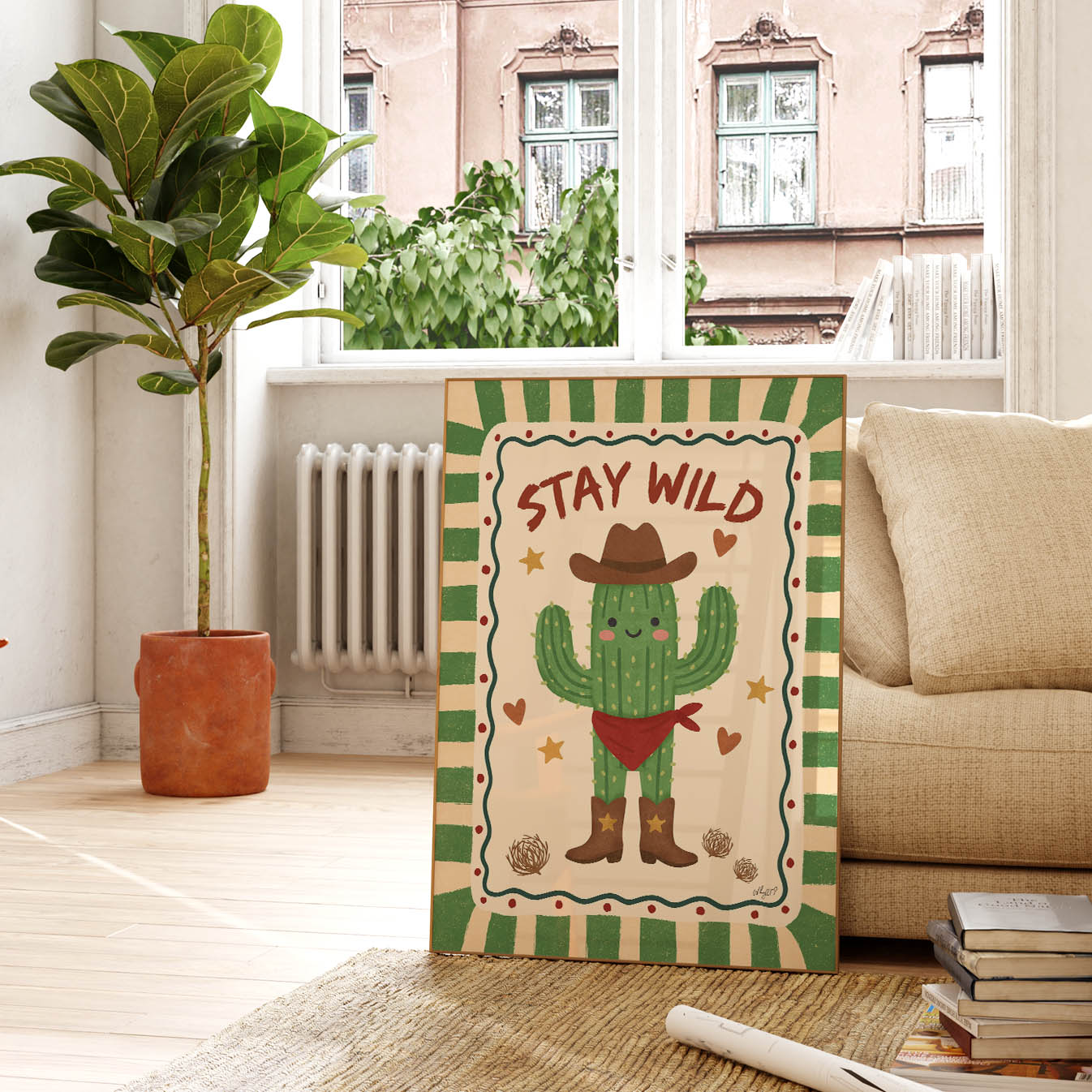 Desert Cowboy Cactus Poster