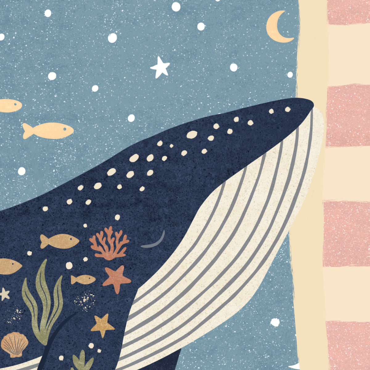 Close-up of hand-painted brush texture on a Why27 whale poster