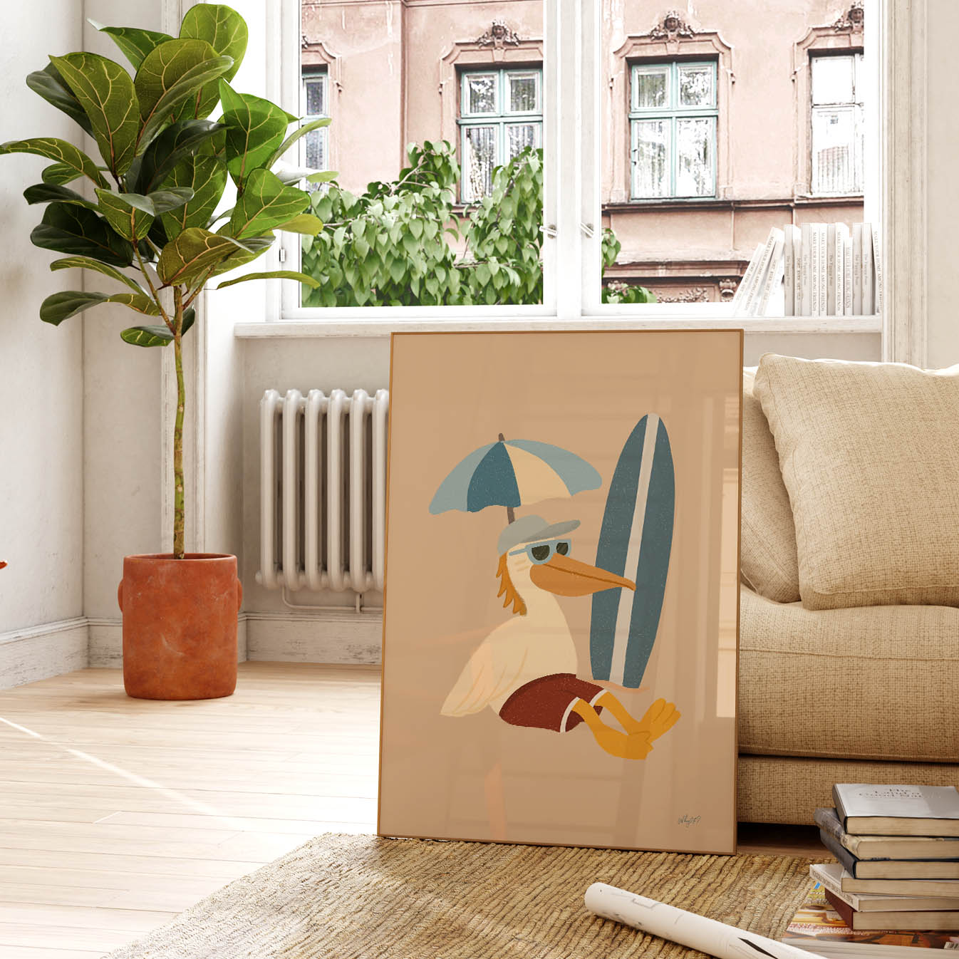 Beach Day Pelican Poster