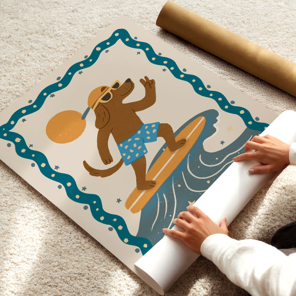 Surfing Dog Poster