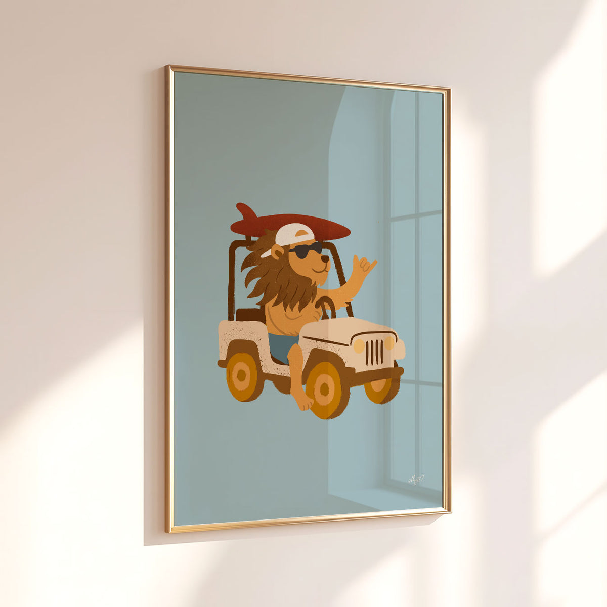 Safari Jeep Lion Poster