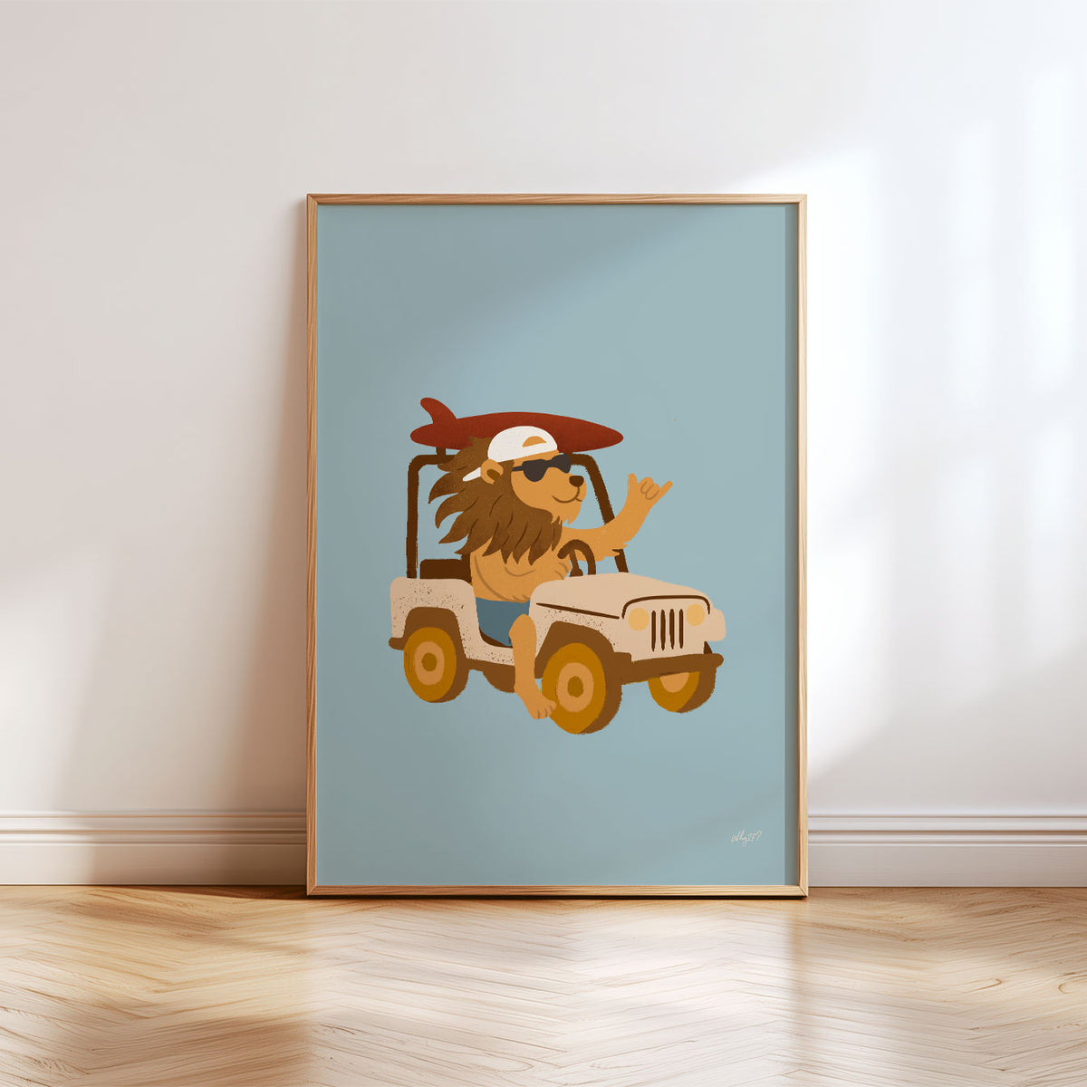 Safari Jeep Lion Poster