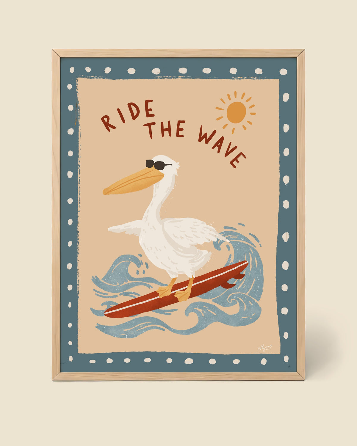 Ride the Wave Poster framed in a natural wood frame