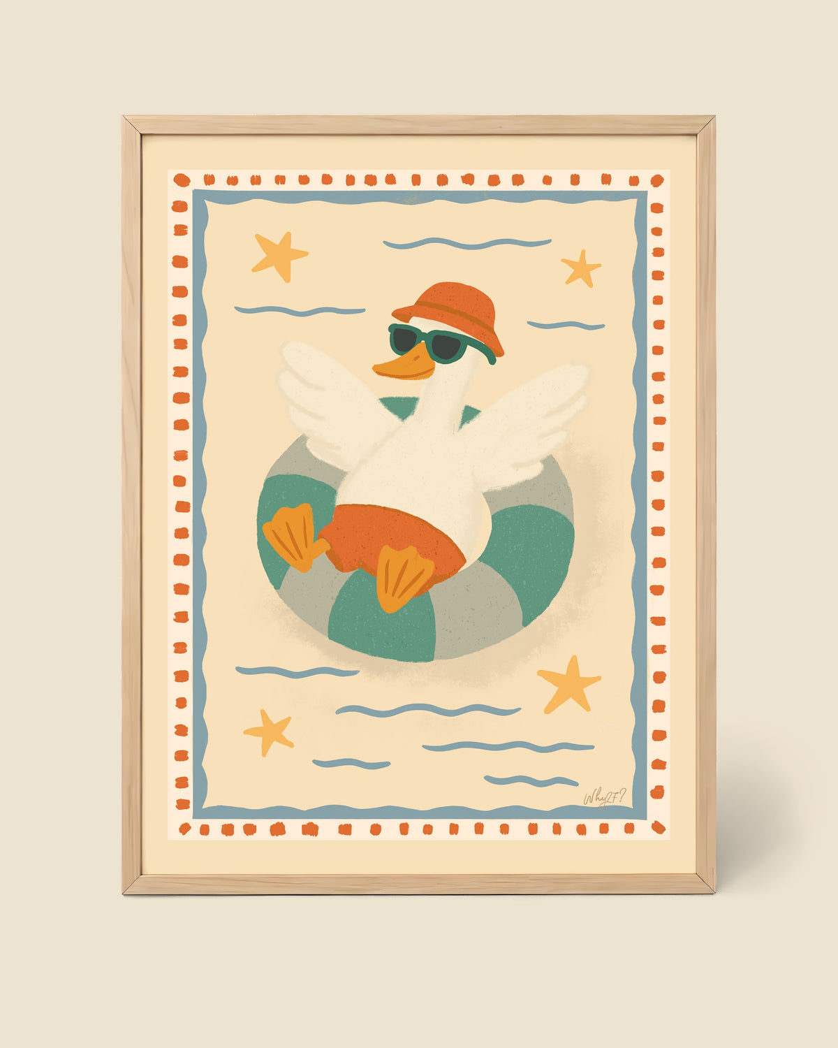 Lifesaver Goose Poster framed in a natural wood frame