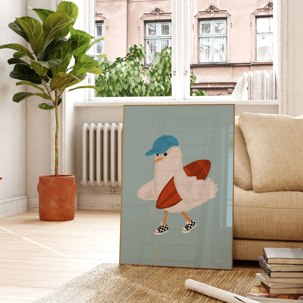 Surfer Goose Cream Poster