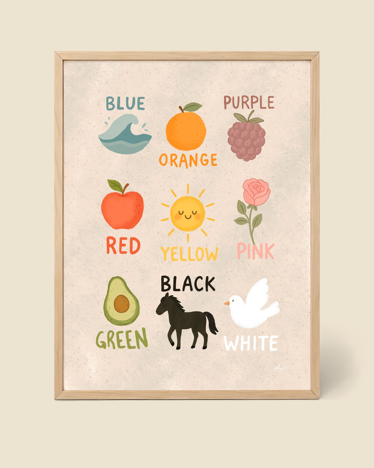 Educational Colours Poster framed in a natural wood frame
