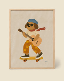 Poster Skateboard-Hund mit Gitarre