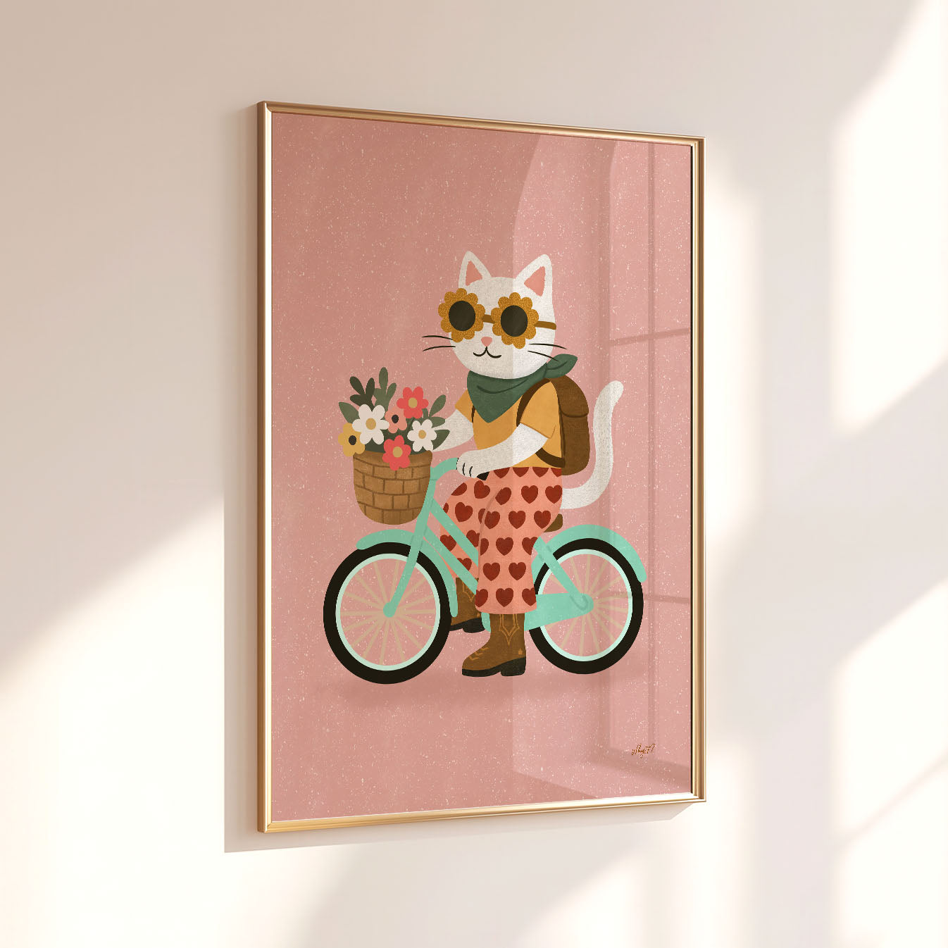 Flower Cat Bicycle Poster