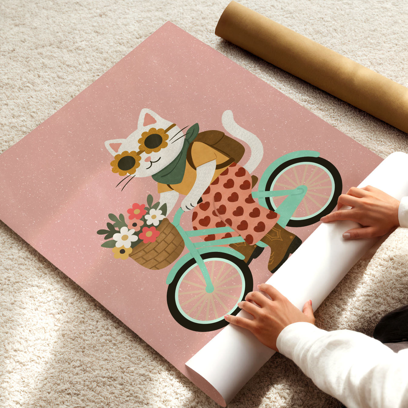 Flower Cat Bicycle Poster