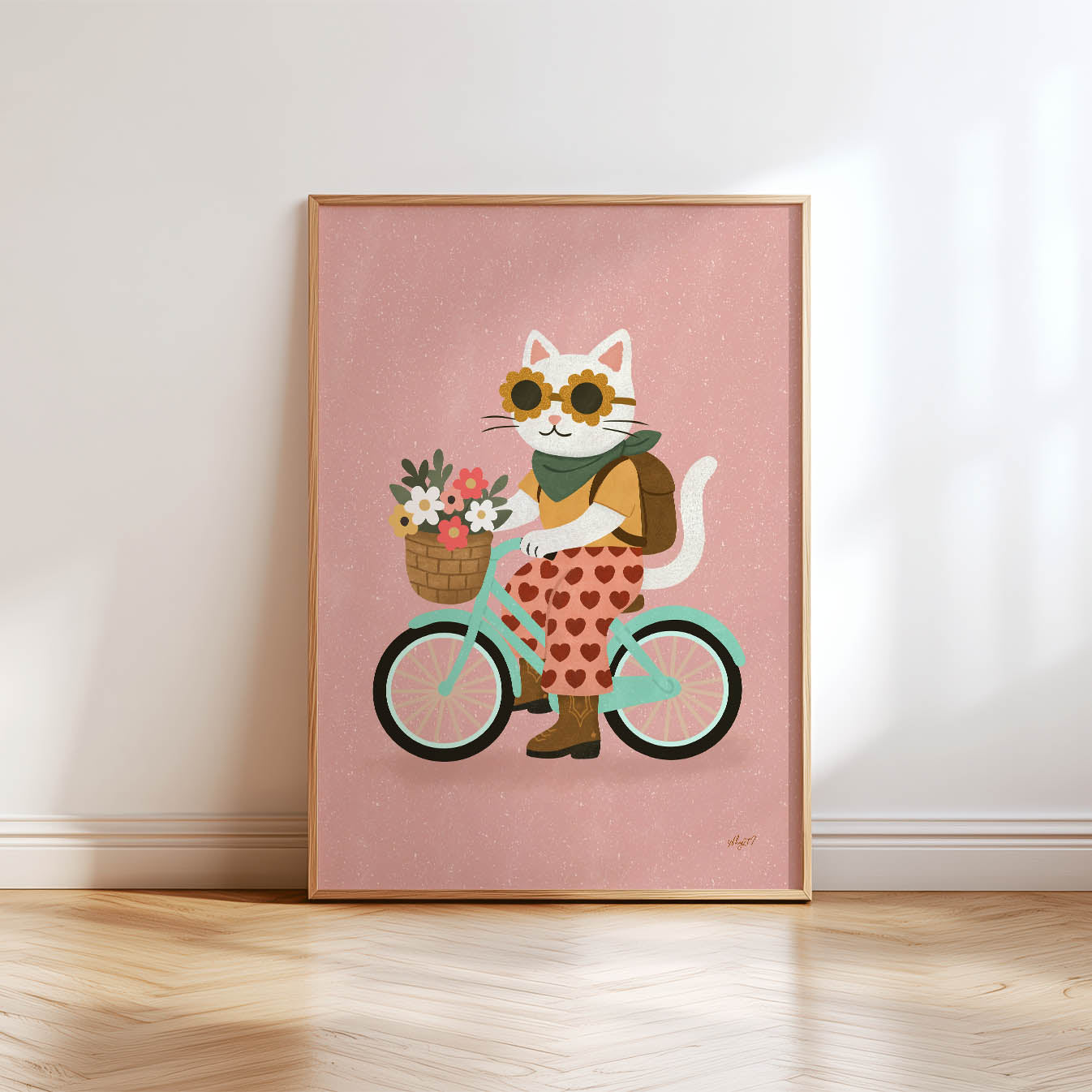 Flower Cat Bicycle Poster