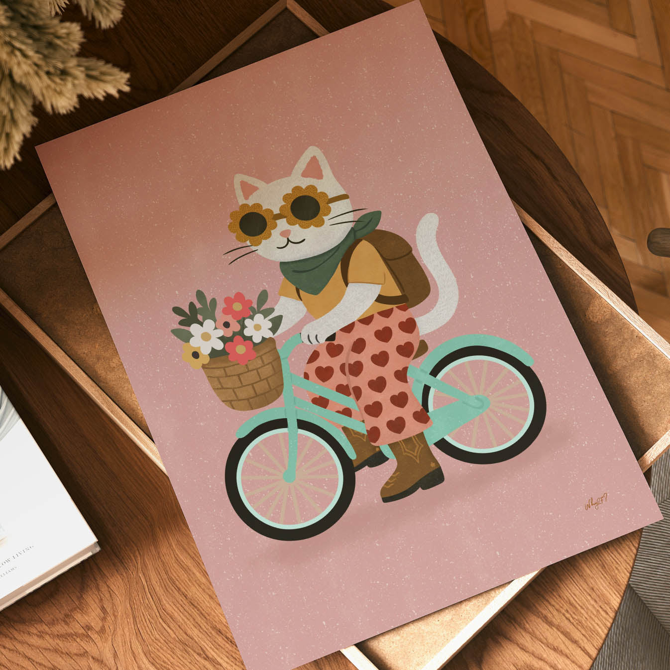 Flower Cat Bicycle Poster